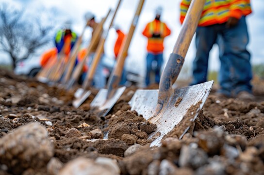 Shovels and hardhats at a groundbreaking