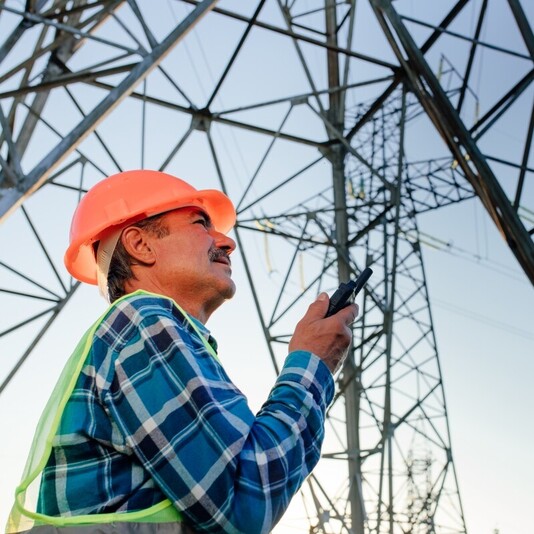 Netzwerktechniker inspiziert Stromleitungen